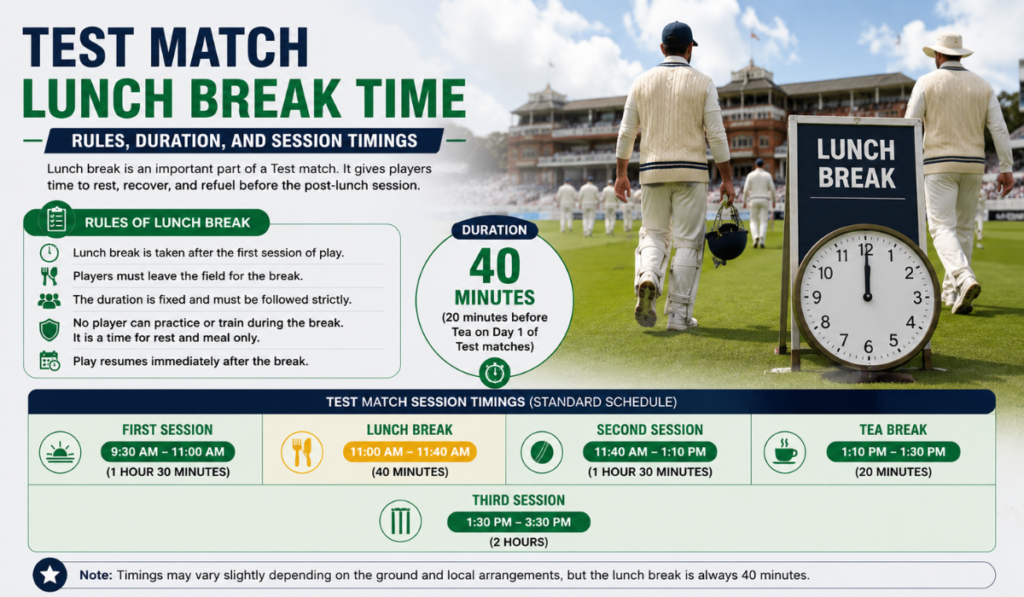 Test Match Lunch Break Time