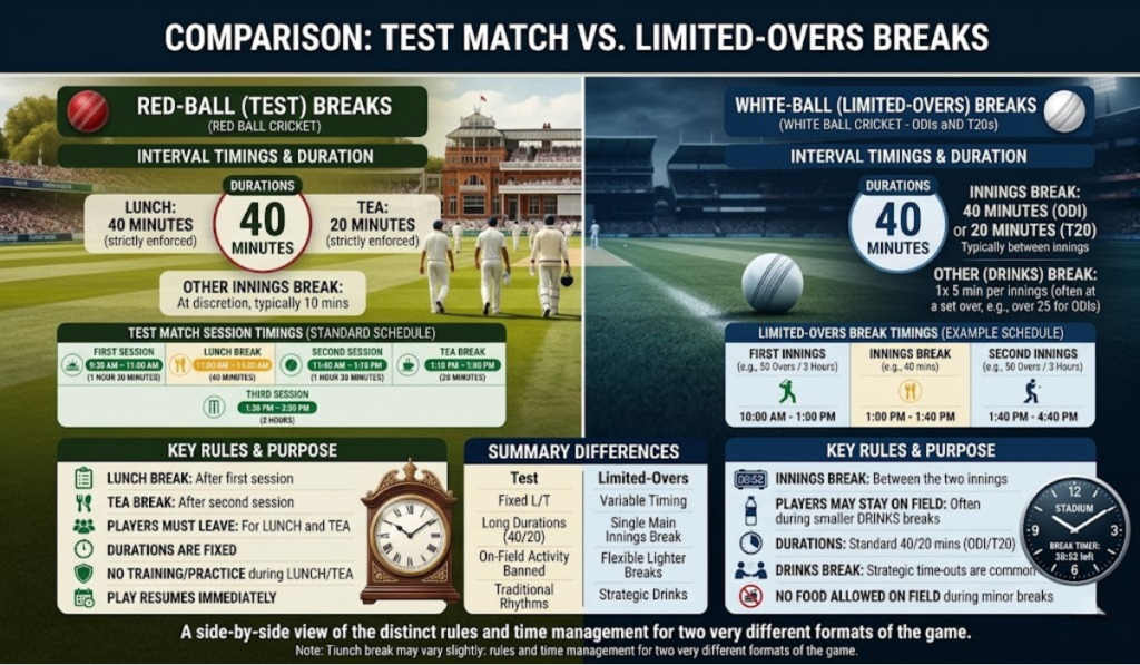 Test Match Lunch Break Time