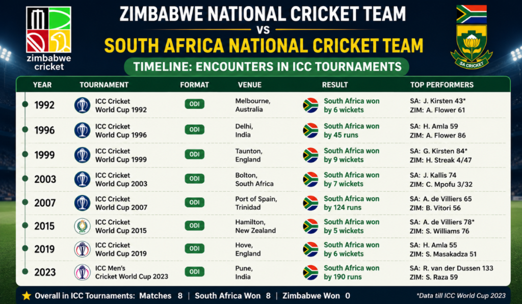 zimbabwe national cricket team vs south africa national cricket team timeline