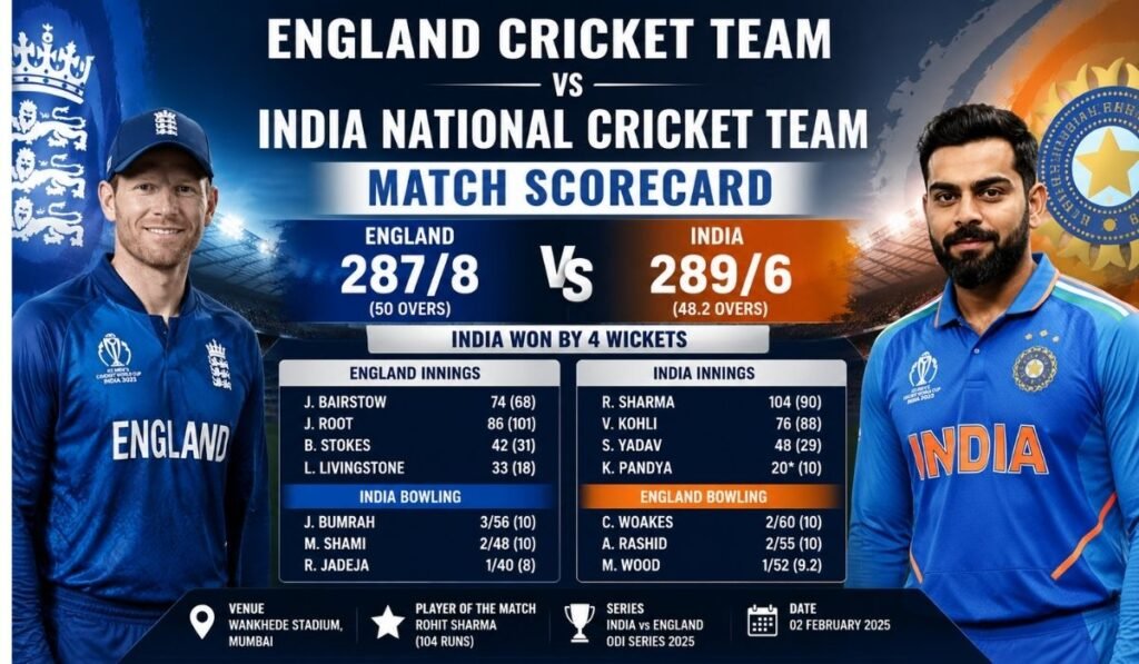 England Cricket Team vs India National Cricket Team Match Scorecard