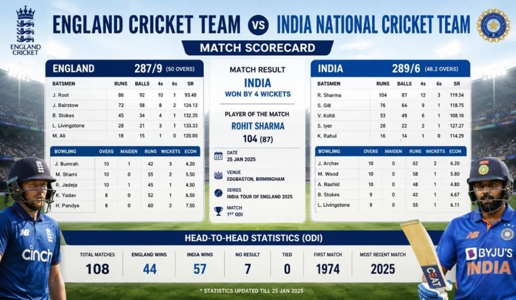 England Cricket Team vs India National Cricket Team Match Scorecard