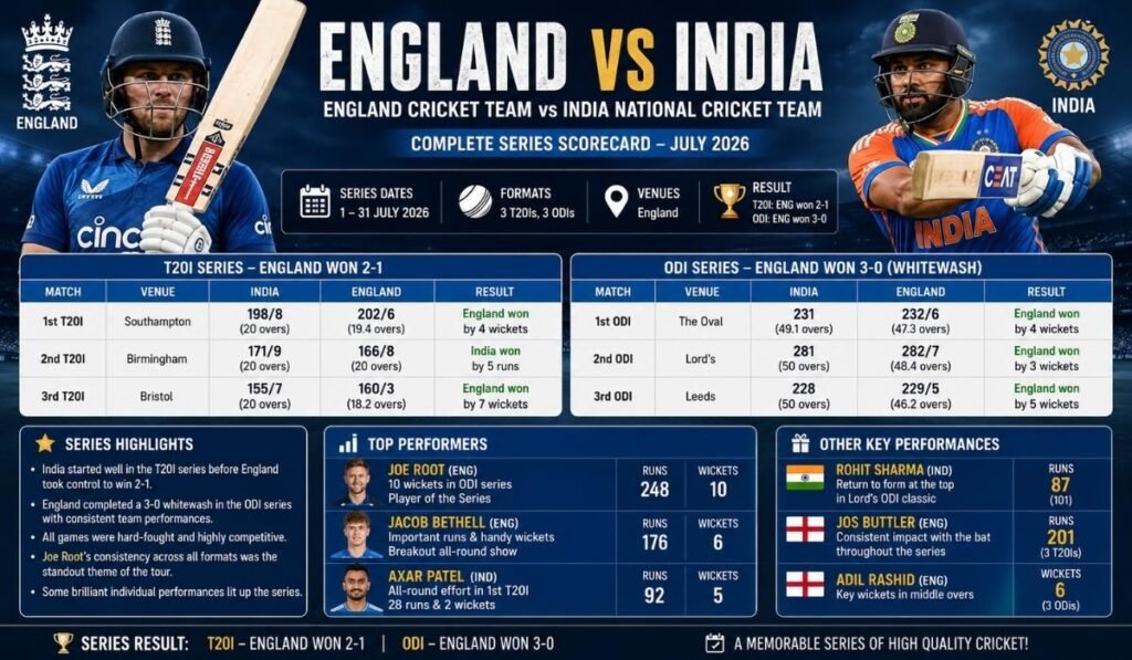 England Cricket Team vs India National Cricket Team Match Scorecard